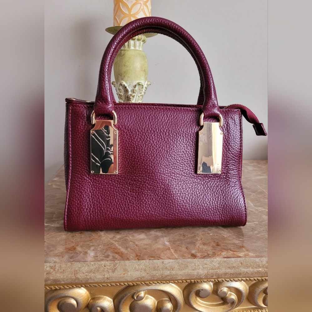 Giorgia Milani 100%Genuine Pebbled Leather Elegant Burgundy Mini Handbag 9"×7"×4 - Picture 2 of 16